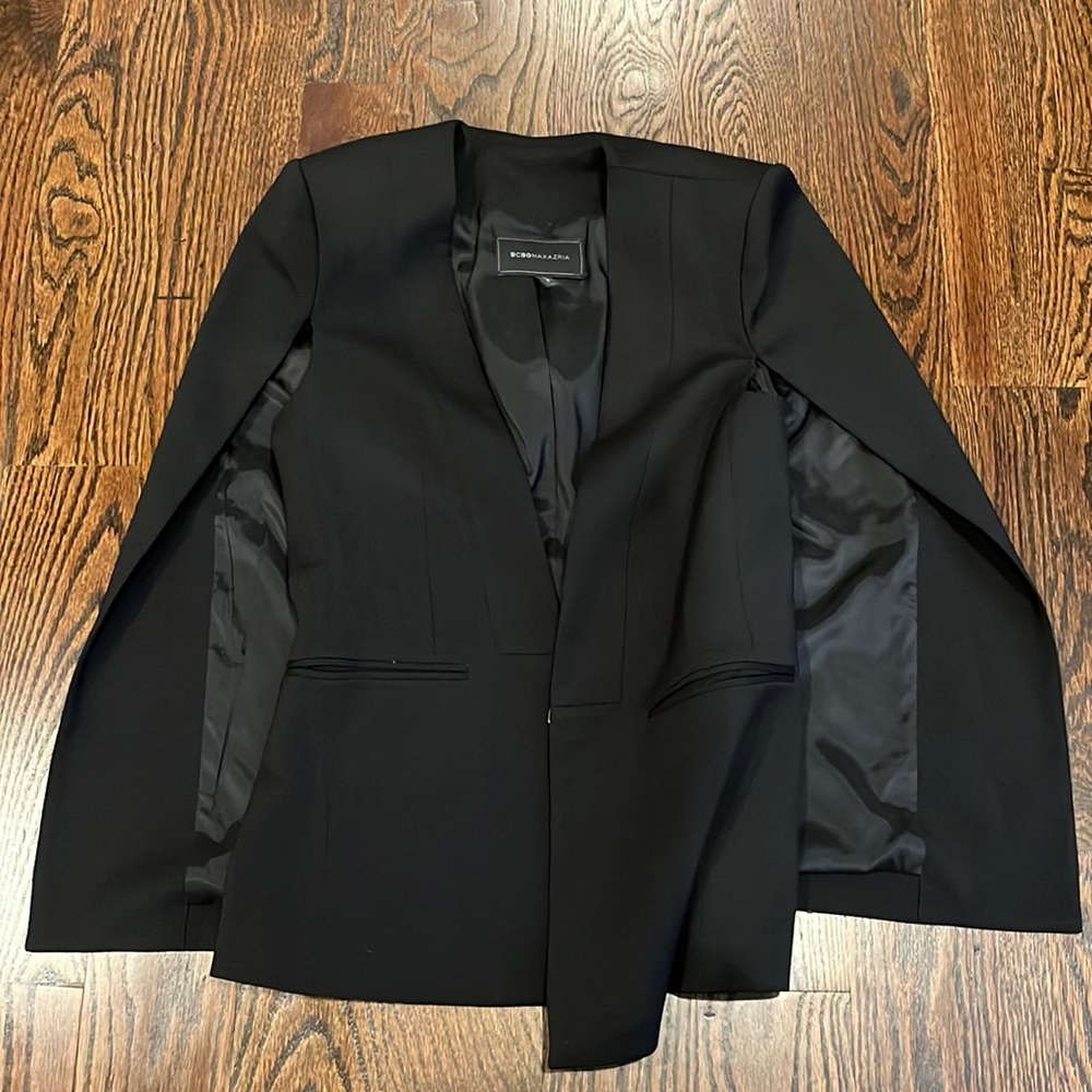 BCBG XS black cape jacket
